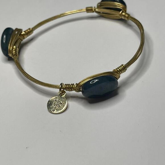 CBOURBON & BOWETIES gold tone bracelet deep blue faceted bangle wire wrapped - Picture 2 of 9